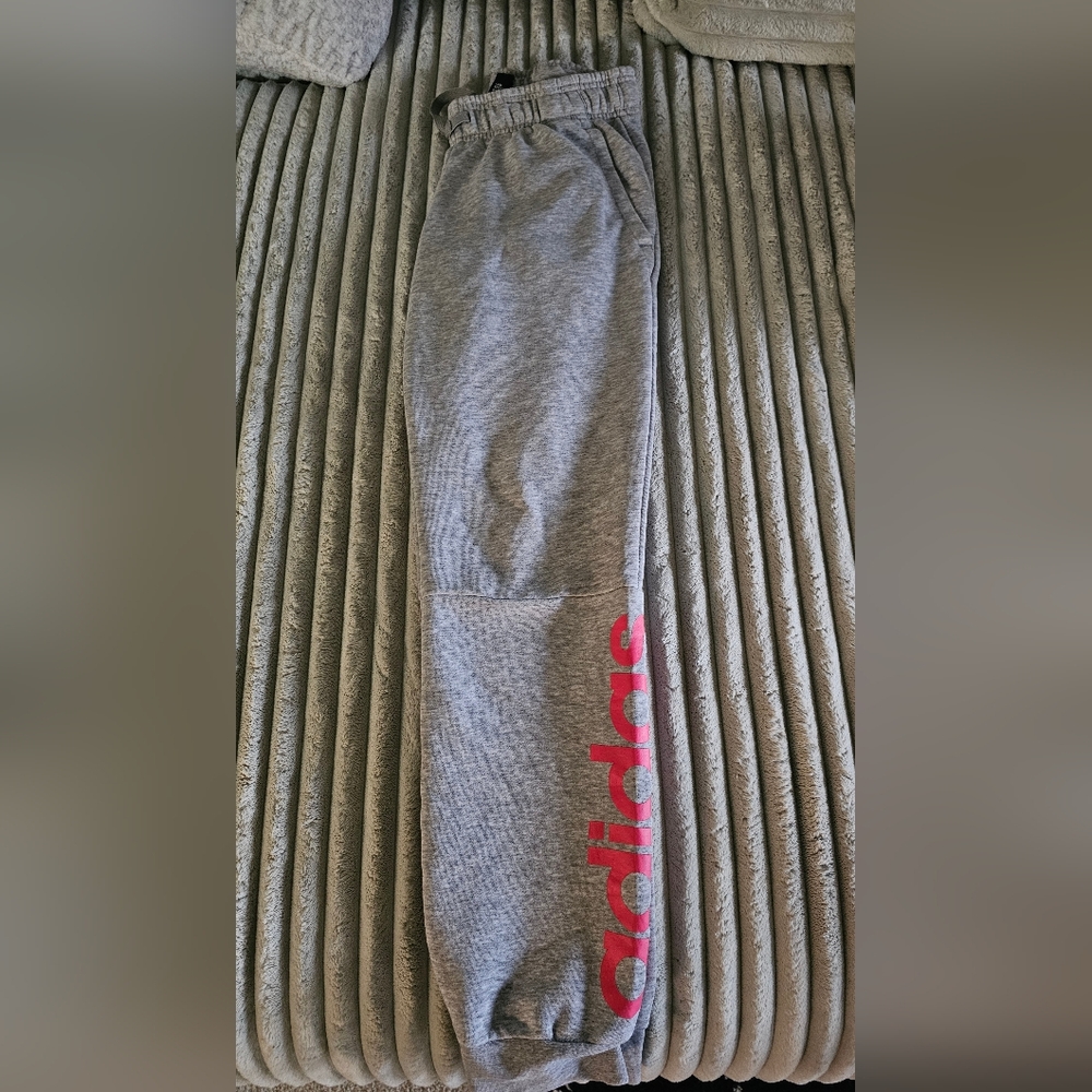 Adidas Kids Gray Joggers with Red Logo